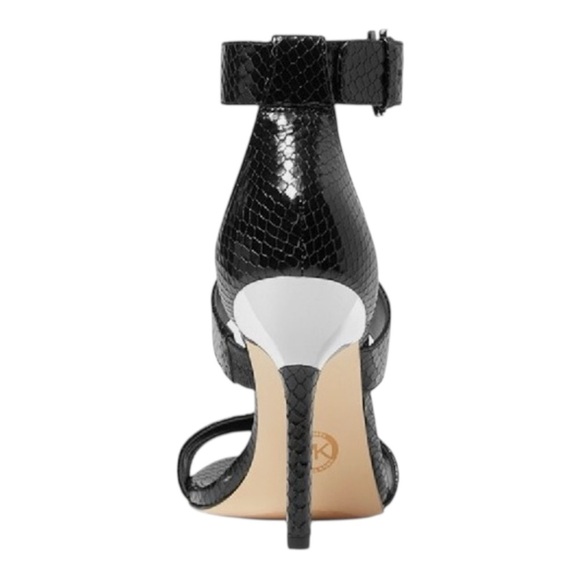 New MK MICHAEL KORS Amal Snake Embossed Leather Sandals Heels Black Size 10 - Picture 2 of 4
